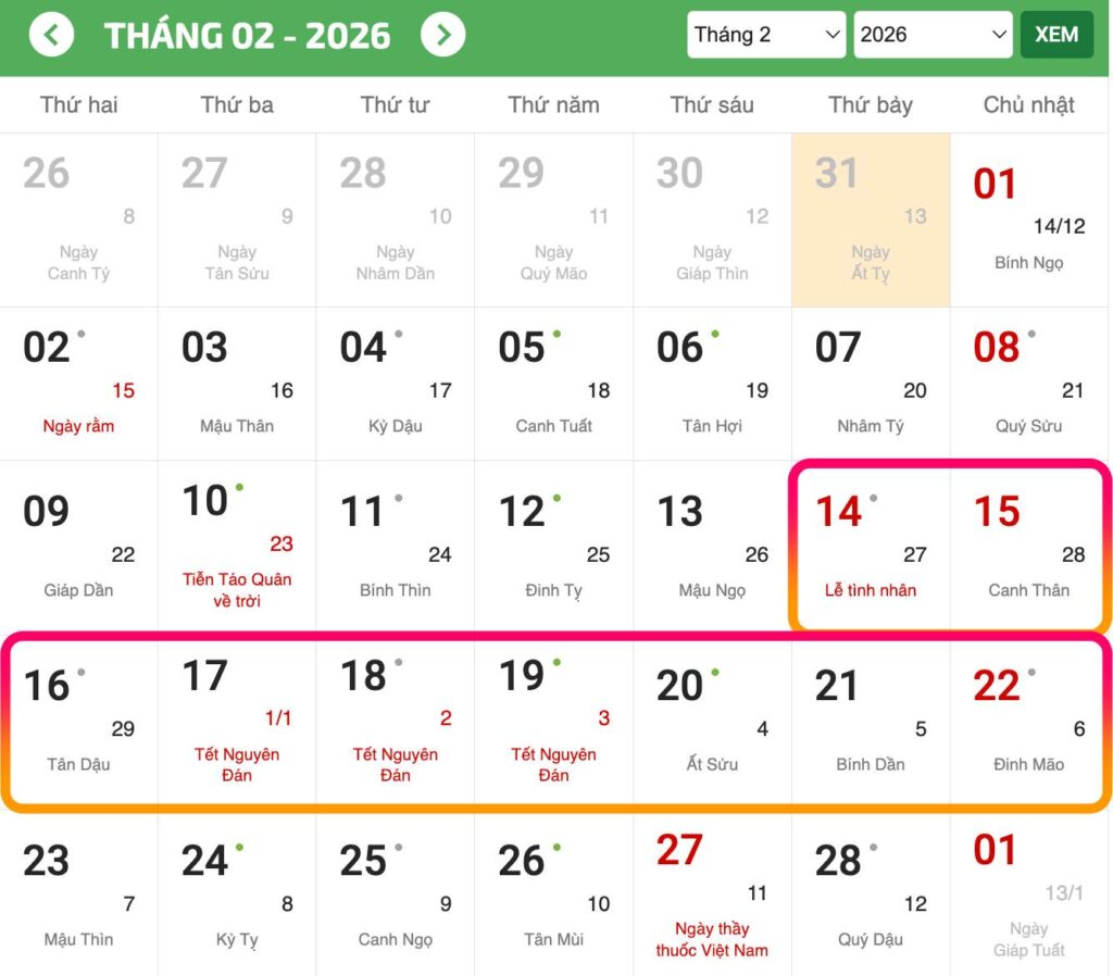 Vietnam Tet Schedule