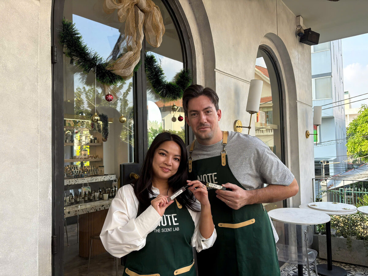 Vietnam honeymoon 10 day itinerary — couples blending perfume at NOTE Thao Dien