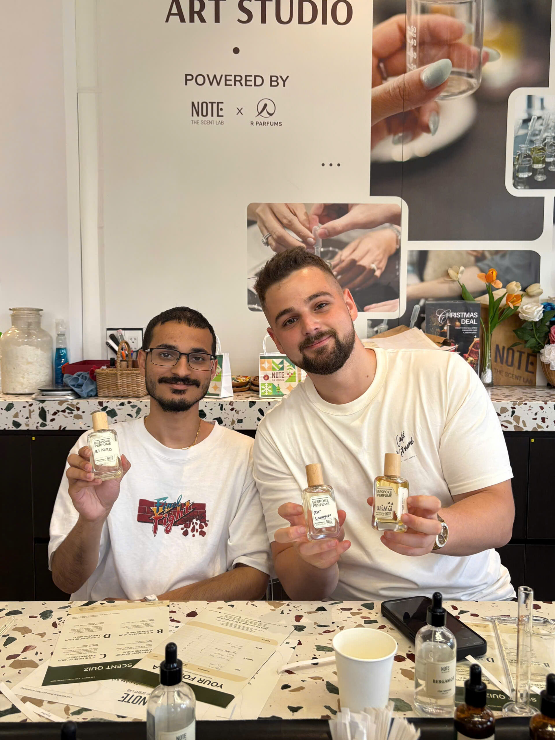 perfumeworkshopvietnamguestscustomfragrance Perfume Workshop by NOTE The Scent Lab Perfume workshop Vietnam guests showing custom fragrances at NOTE The Scent Lab